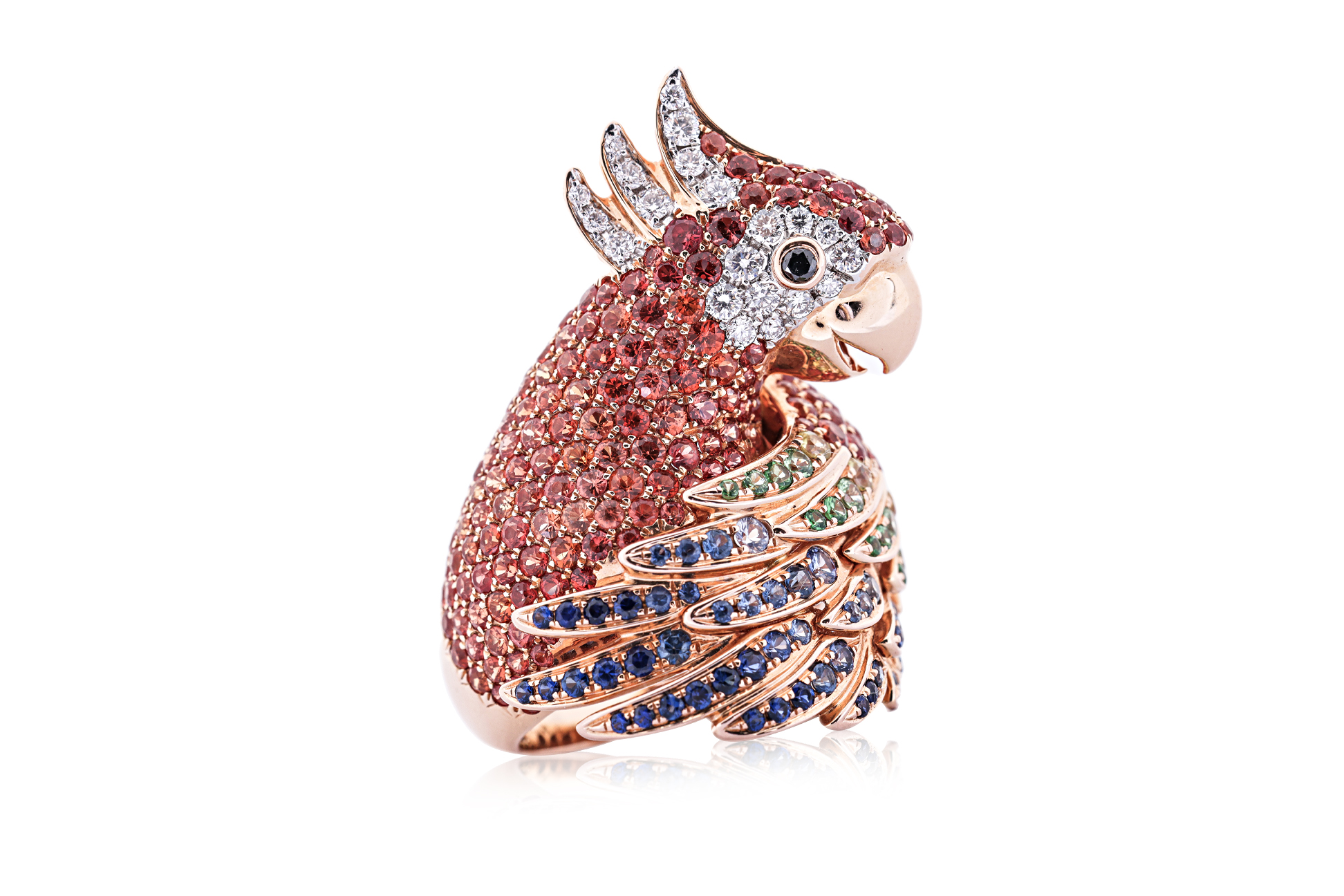 A LARGE MULTI GEMSTONE AND DIAMOND 'PARROT' RING - Image 2 of 4