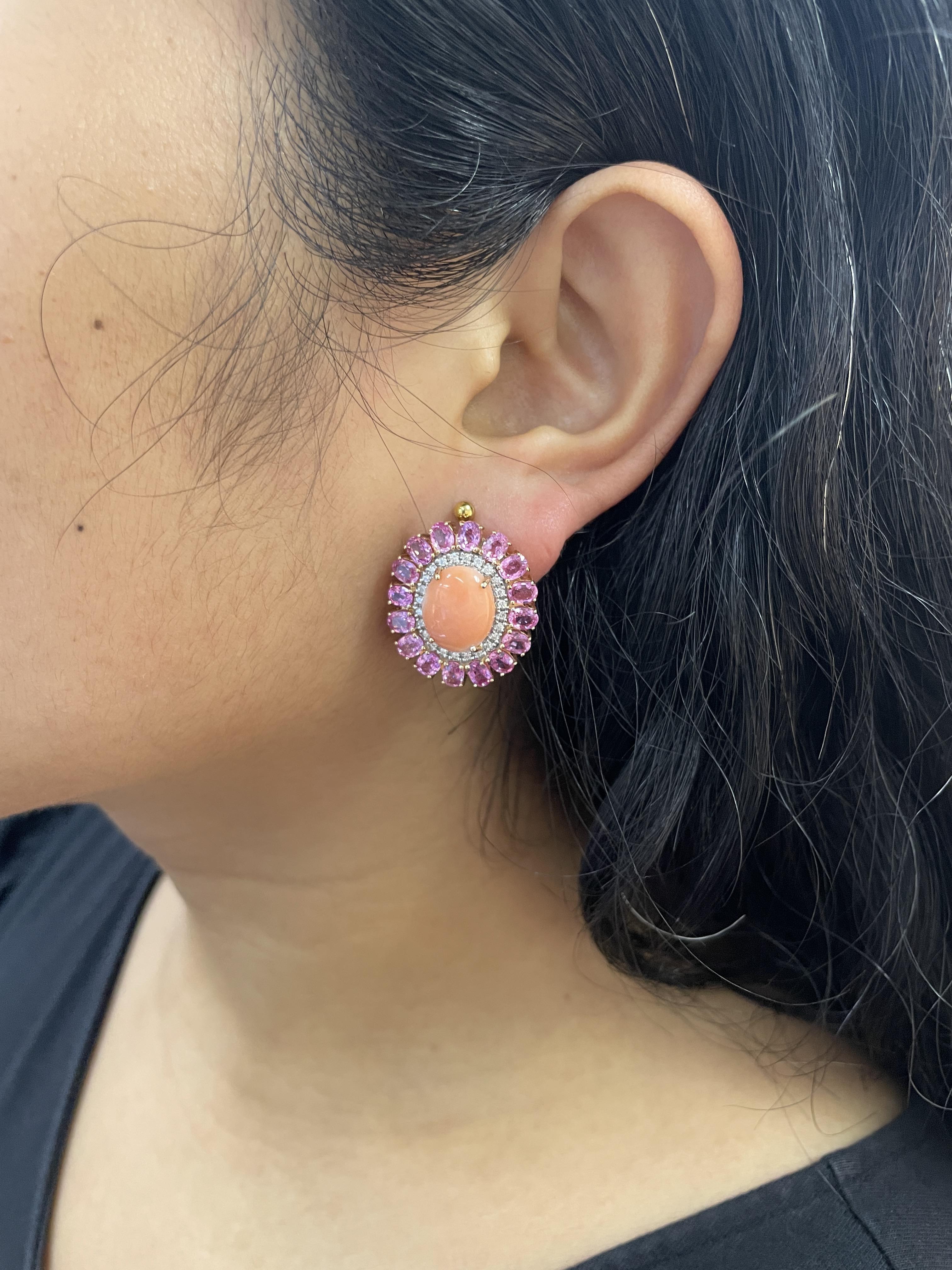 A PAIR OF CORAL, PINK SAPPHIRE AND DIAMOND CLIP EARRINGS - Image 4 of 4