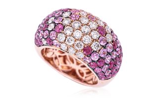 A RUBY, PINK SAPPHIRE AND DIAMOND RING