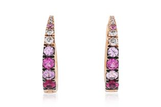 A PAIR OF PINK SAPPHIRE, DIAMOND AND RUBY HOOP EARRINGS