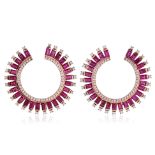 A PAIR OF RUBY AND DIAMOND EARRINGS