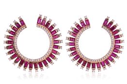 A PAIR OF RUBY AND DIAMOND EARRINGS