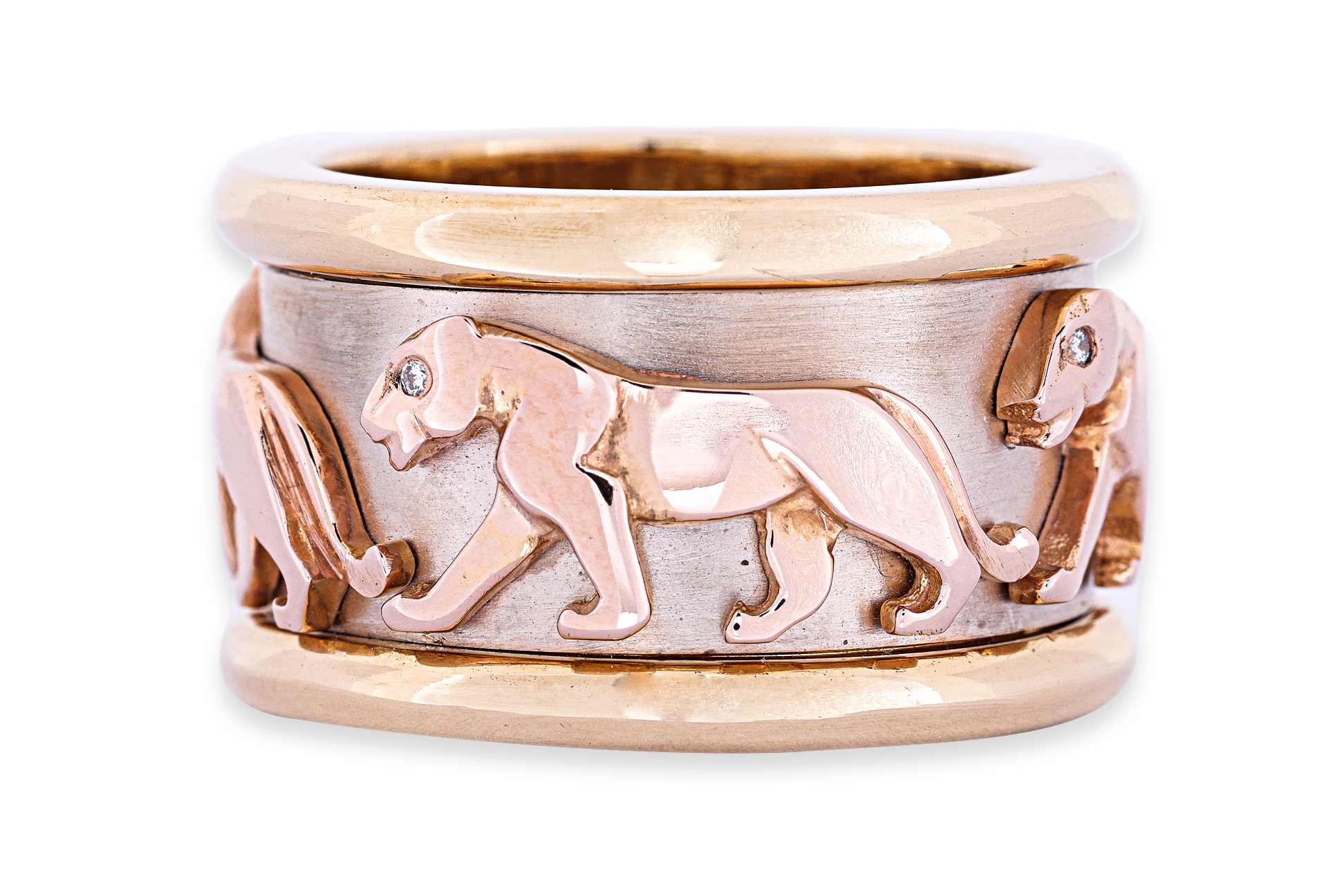 A TRI COLOUR GOLD 'ROTATING PANTHER' RING - Image 2 of 4