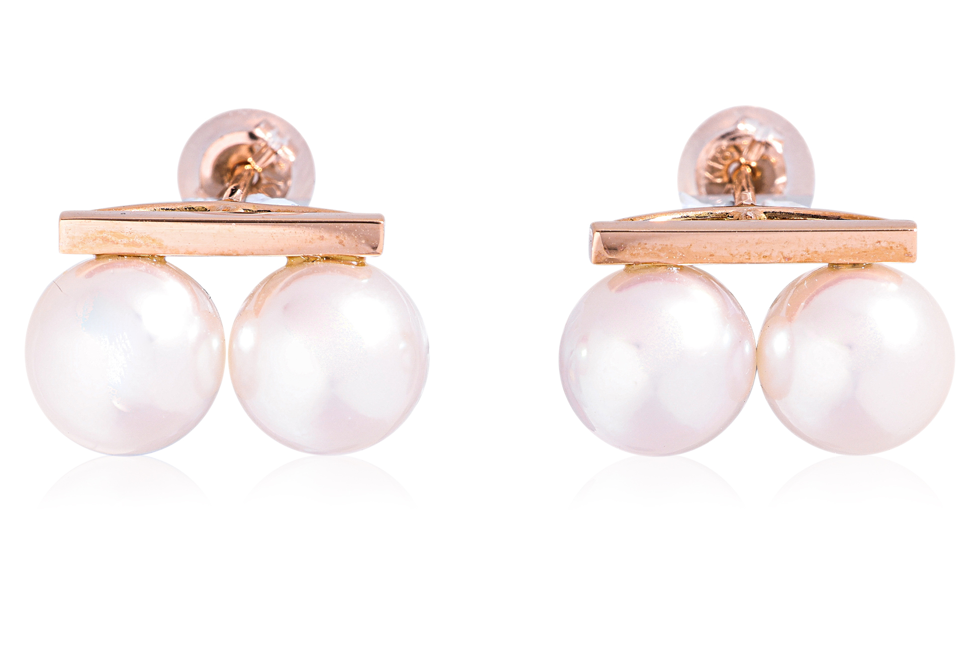 A PAIR OF DOUBLE AKOYA CULTURED PEARL STUDS EARRINGS