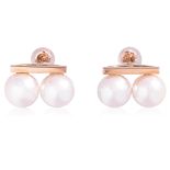 A PAIR OF DOUBLE AKOYA CULTURED PEARL STUDS EARRINGS