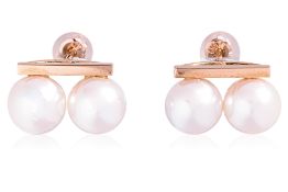 A PAIR OF DOUBLE AKOYA CULTURED PEARL STUDS EARRINGS