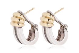 A PAIR OF 'ATLAS' SILVER AND GOLD EARRINGS BY TIFFANY & CO.