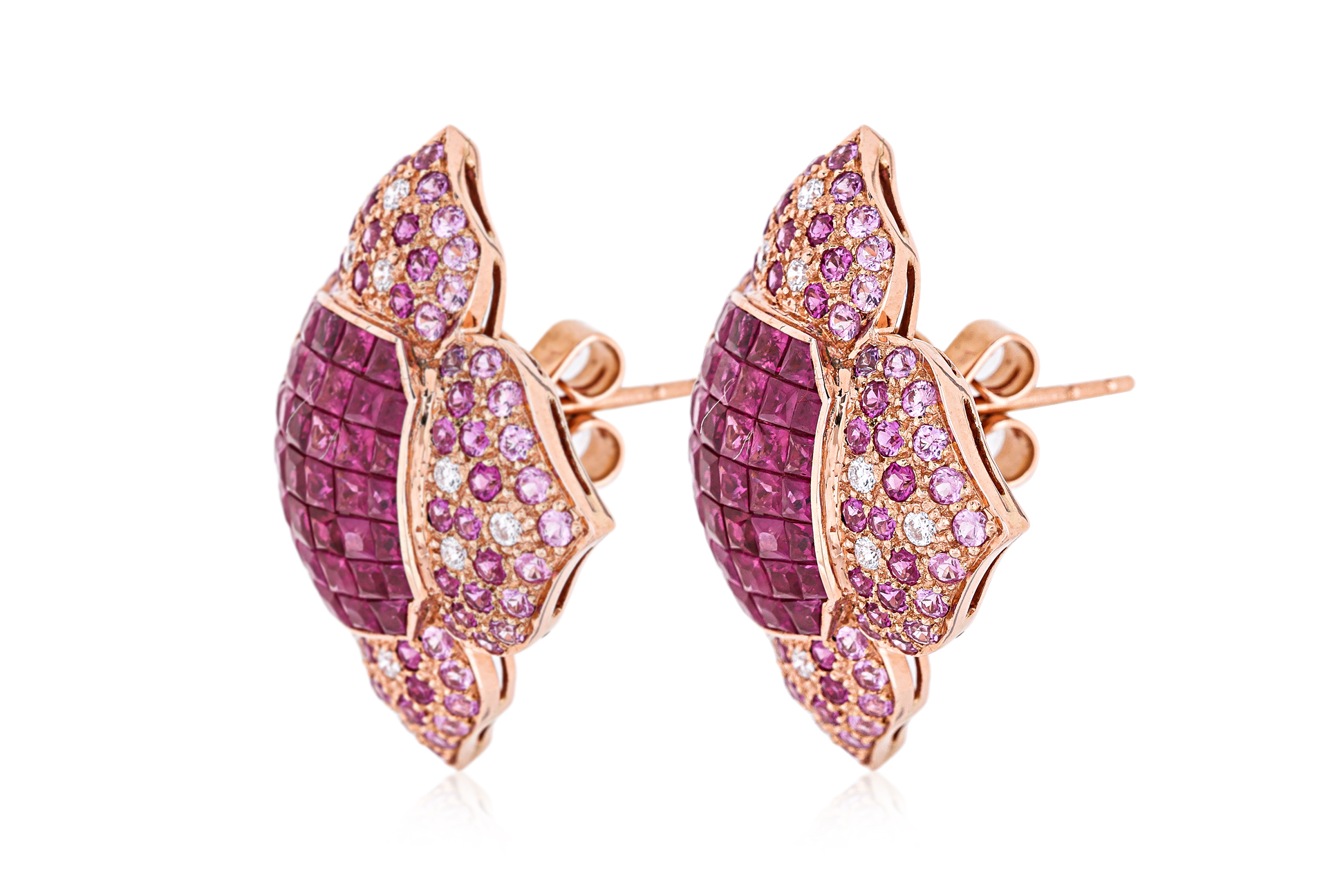 A PAIR OF MYSTERY SET PINK SAPPHIRE AND DIAMOND EARRINGS - Image 2 of 3