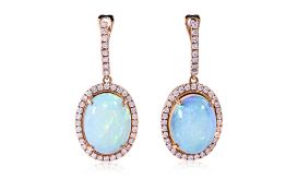 A PAIR OF OPAL AND DIAMOND DROP EARRINGS
