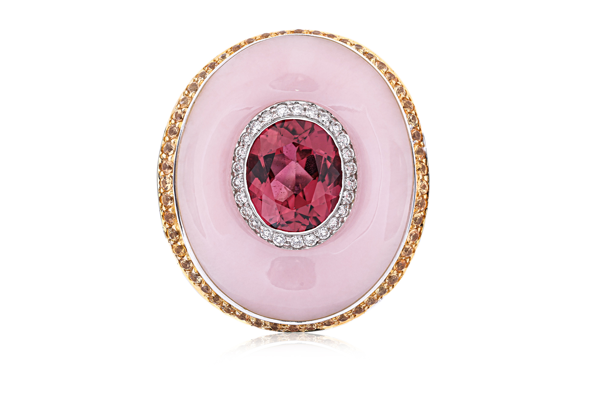 A TOURMALINE, PINK OPAL, YELLOW SAPPHIRE AND DIAMOND RING - Image 2 of 4