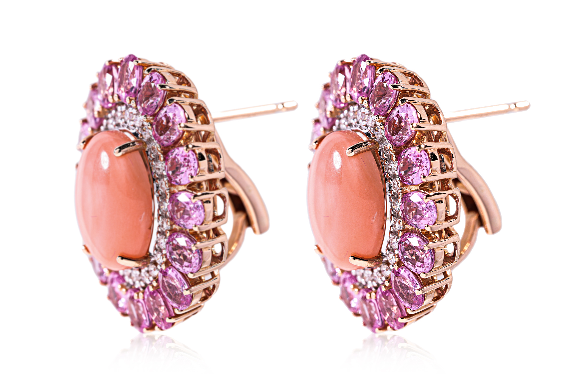 A PAIR OF CORAL, PINK SAPPHIRE AND DIAMOND CLIP EARRINGS - Image 2 of 4