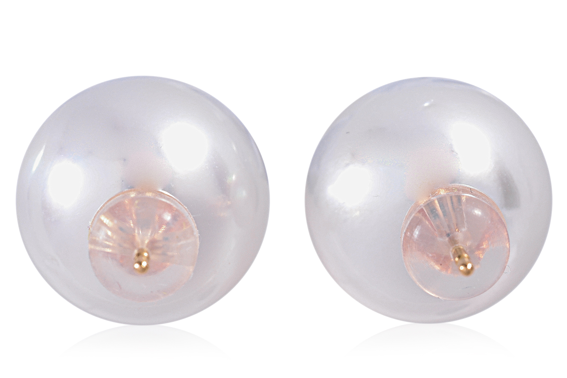 A PAIR OF CULTURED SOUTH SEA PEARL STUD EARRINGS - Image 3 of 4