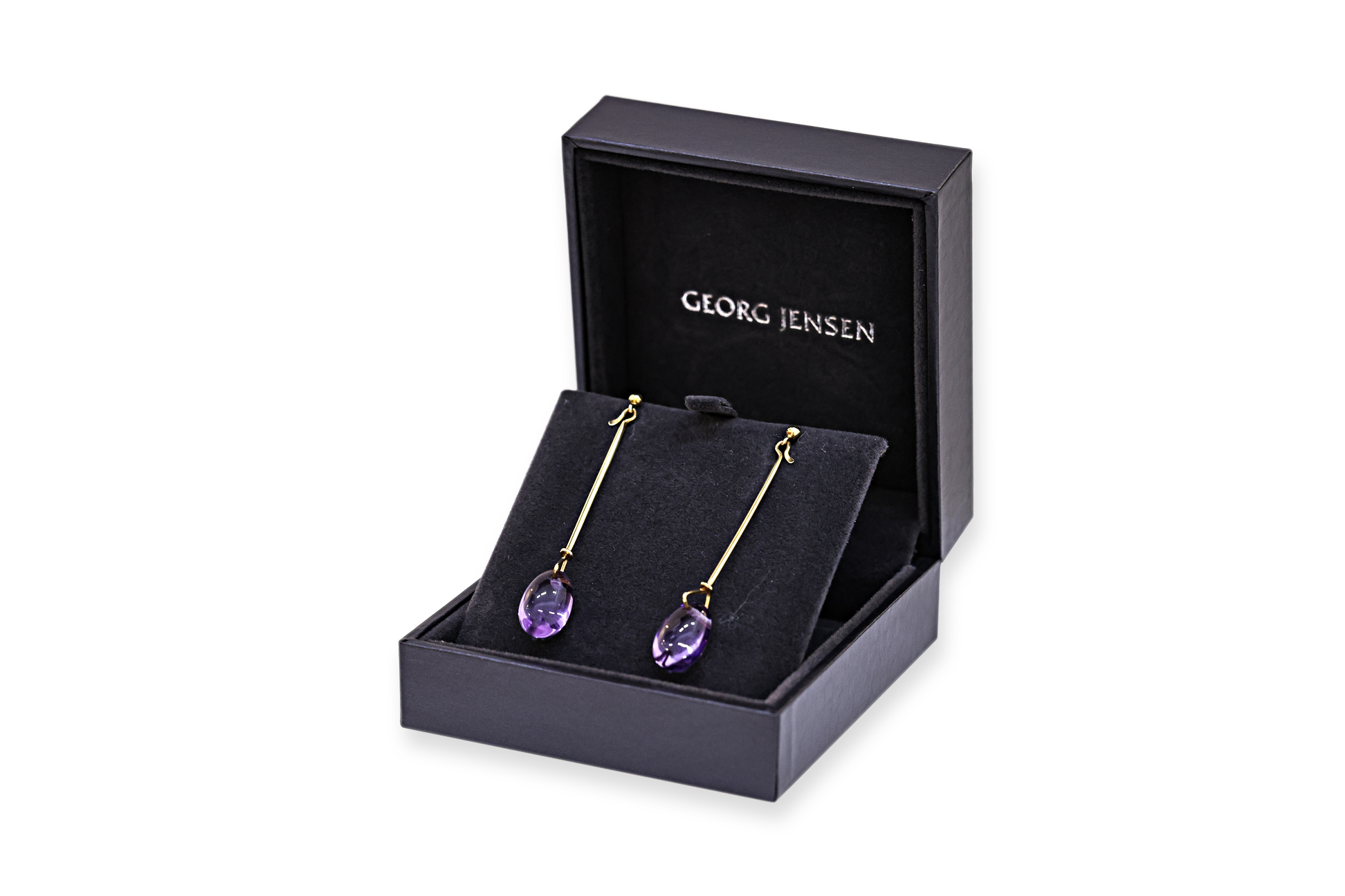 A PAIR OF AMETHYST 'DEW DROP' EARRINGS BY GEORG JENSEN - Image 4 of 5