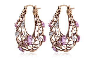 A PAIR OF ROSE CUT PINK SAPPHIRE AND DIAMOND EARRINGS