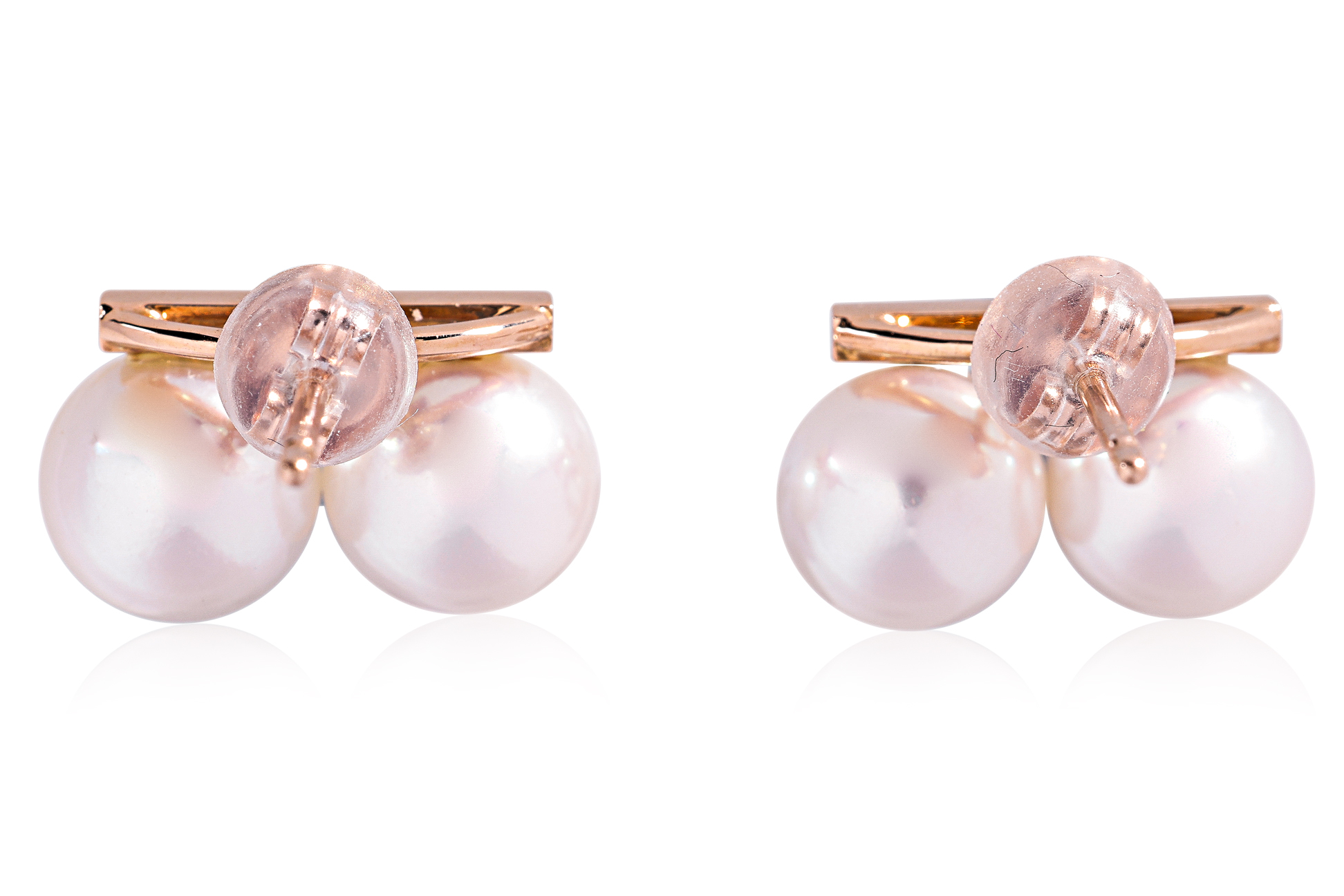 A PAIR OF DOUBLE AKOYA CULTURED PEARL STUDS EARRINGS - Image 2 of 4