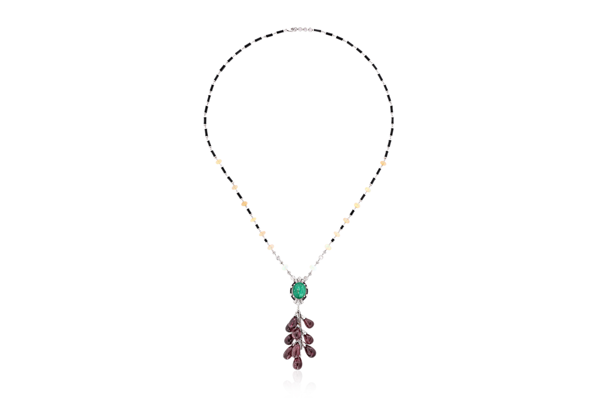 AN EMERALD, TOURMALINE, OPAL, ONYX AND DIAMOND NECKLACE - Image 2 of 4