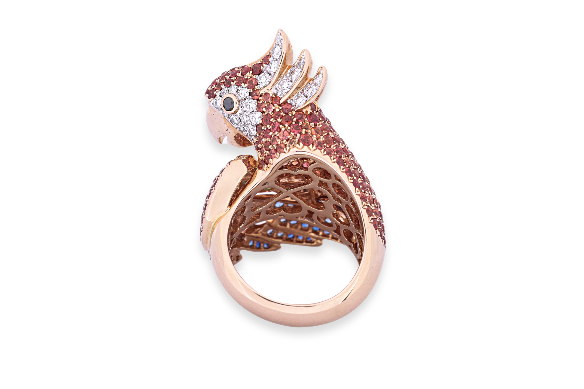 A LARGE MULTI GEMSTONE AND DIAMOND 'PARROT' RING - Image 3 of 4