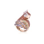 A LARGE MULTI GEMSTONE AND DIAMOND 'PARROT' RING
