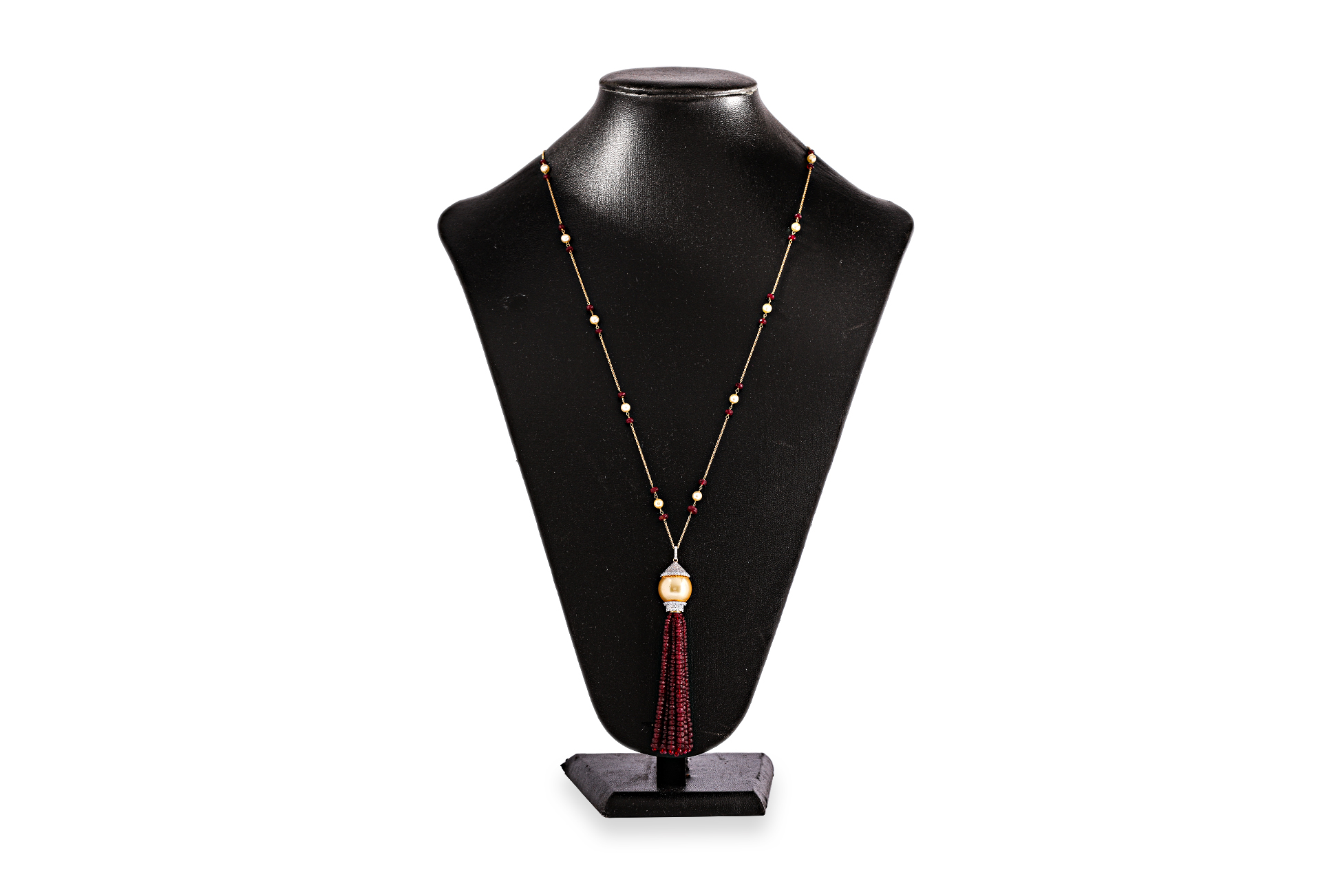A CULTURED PEARL, DIAMOND AND RUBY 'TASSEL' PENDANT NECKLACE - Image 3 of 4