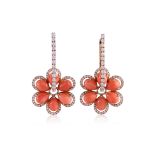 A PAIR OF CORAL AND DIAMOND CONVERTIBLE EARRINGS