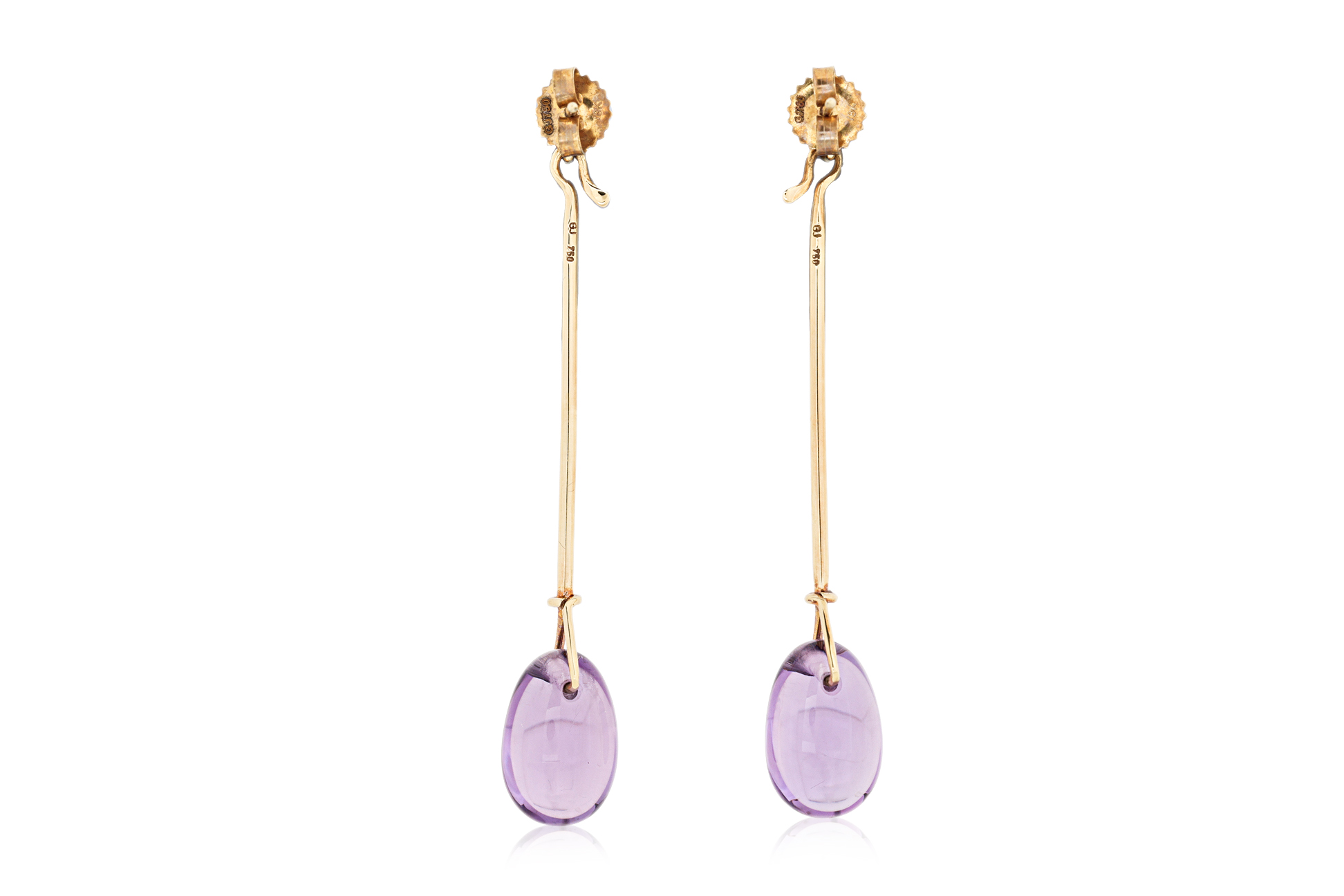 A PAIR OF AMETHYST 'DEW DROP' EARRINGS BY GEORG JENSEN - Image 3 of 5