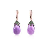 A PAIR OF AMETHYST, TSAVORITE AND DIAMOND DROP EARRINGS