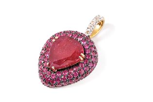 A LARGE RUBY AND DIAMOND PENDANT