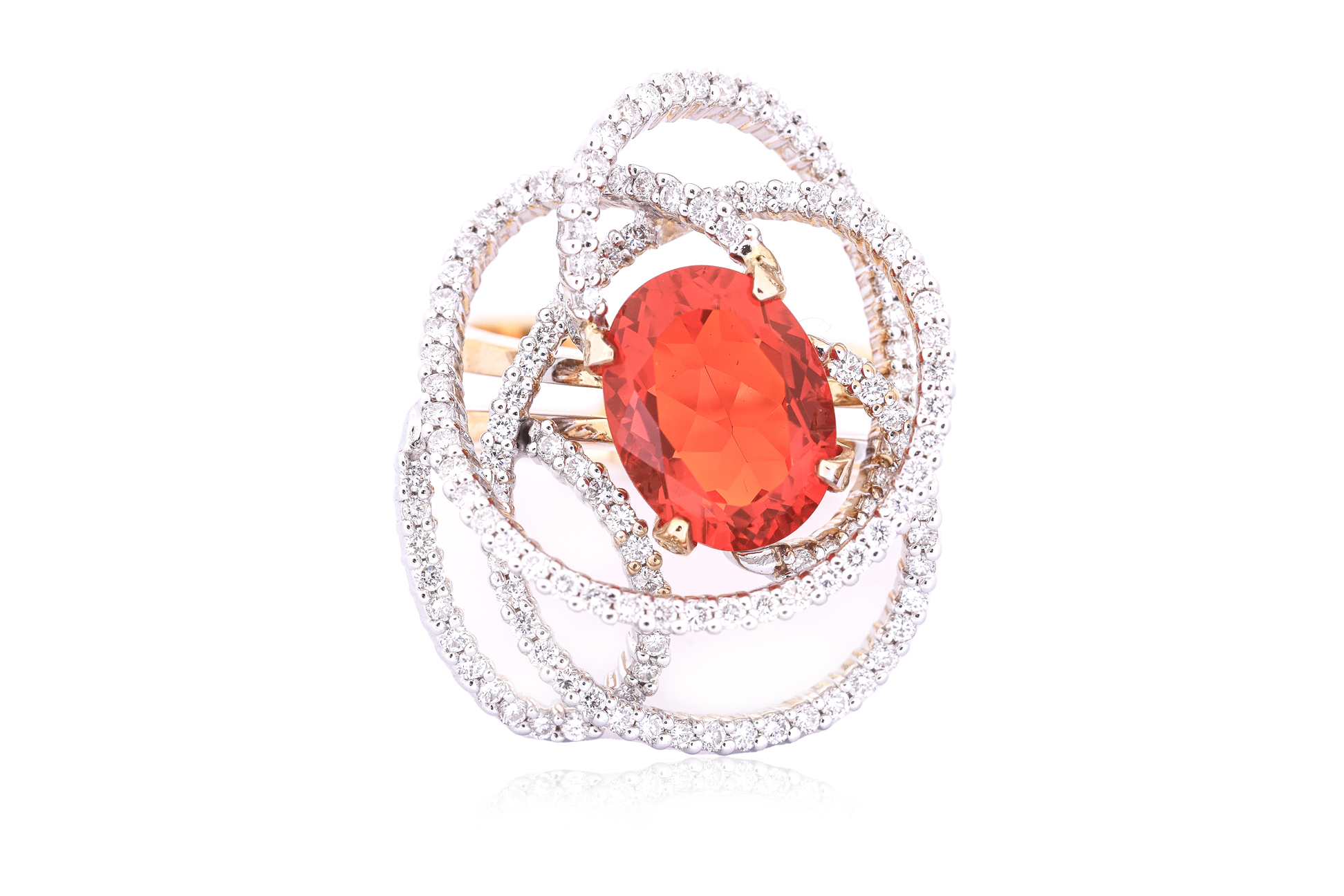 A FIRE OPAL AND DIAMOND RING - Image 2 of 4