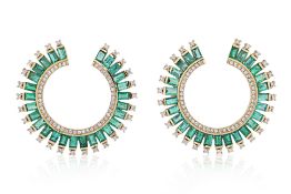 A PAIR OF EMERALD AND DIAMOND EARRINGS