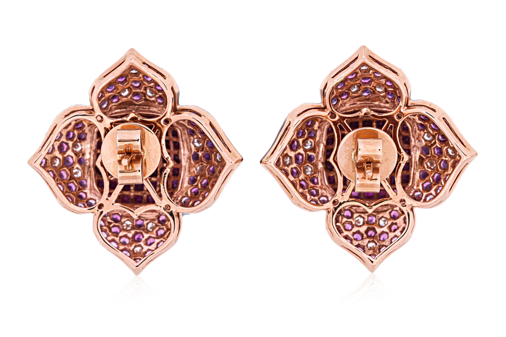 A PAIR OF MYSTERY SET PINK SAPPHIRE AND DIAMOND EARRINGS - Image 3 of 3