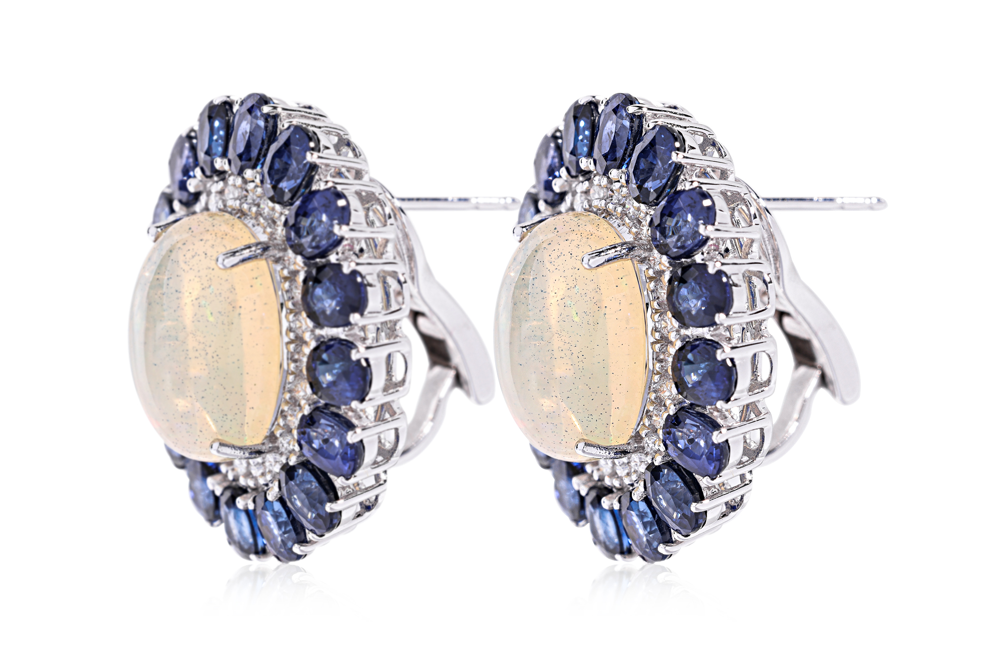 A PAIR OF OPAL, SAPPHIRE AND DIAMOND CLIP EARRINGS - Image 2 of 4