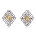 A PAIR OF YELLOW DIAMOND AND ROSE CUT DIAMOND CLIP EARRINGS