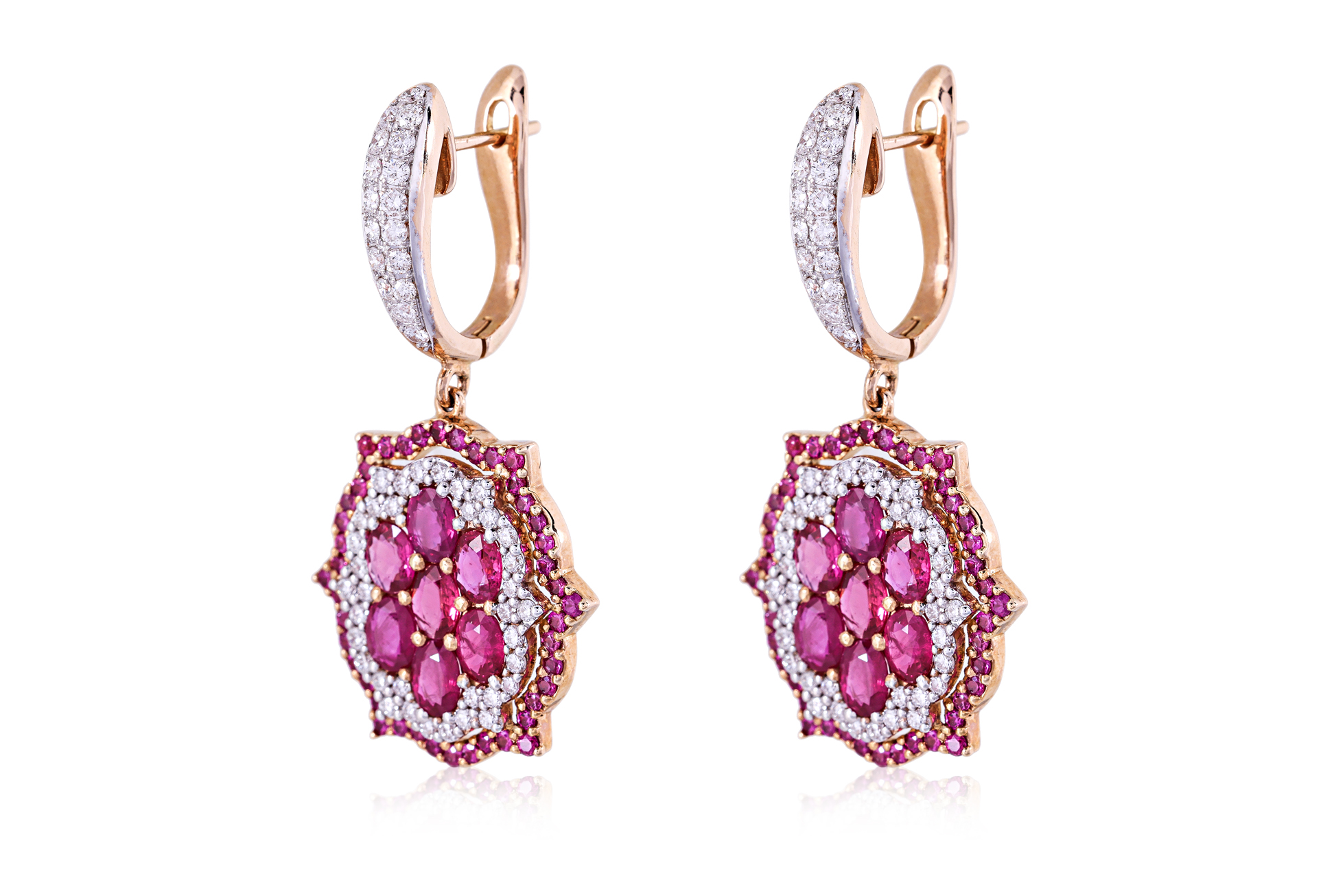 A PAIR OF RUBY AND DIAMOND DROP EARRINGS - Image 2 of 4