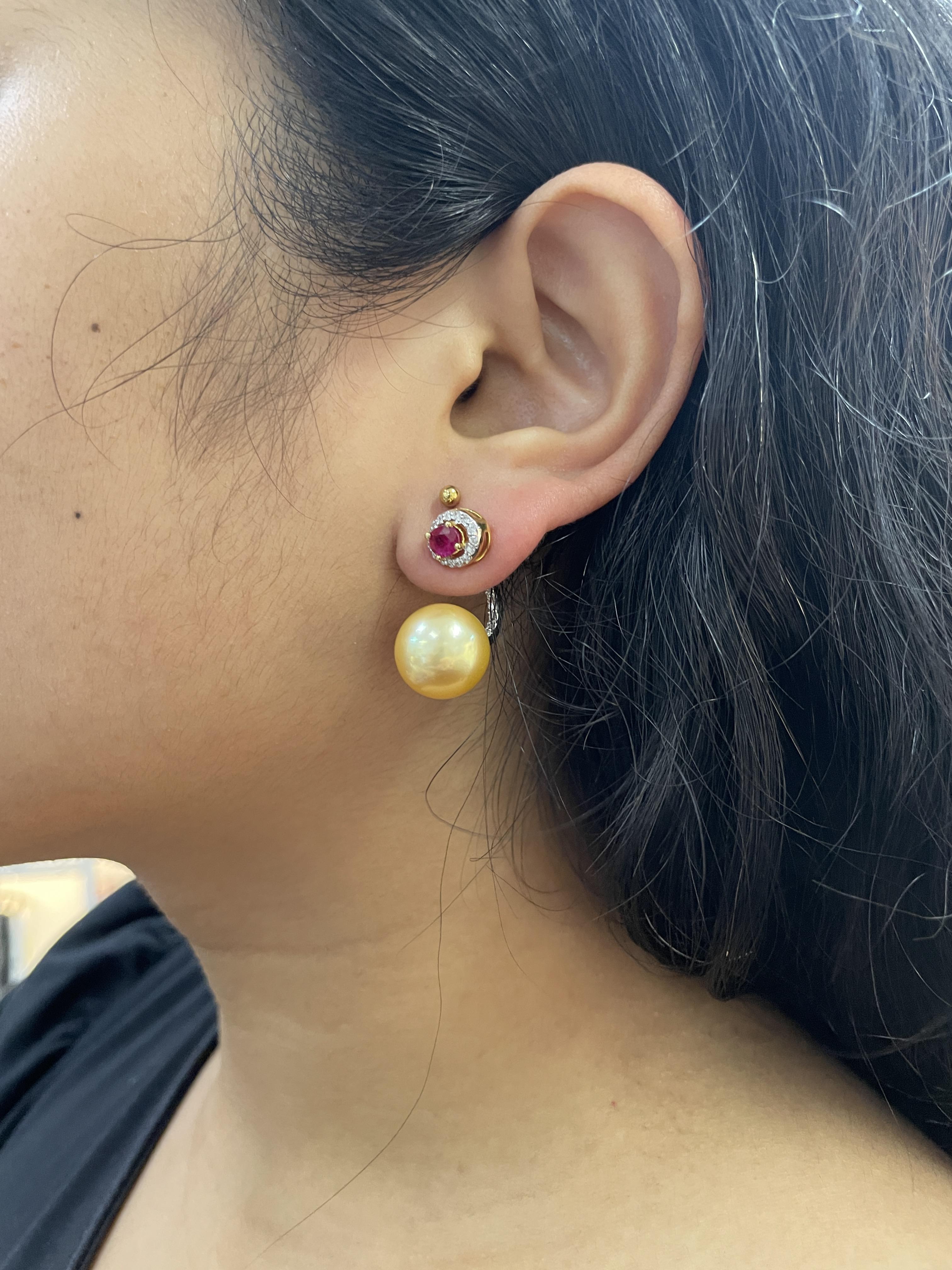 A PAIR OF CULTURED PEARL, RUBY AND DIAMOND DROP EARRINGS - Image 4 of 4