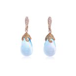 A PAIR OF BLUE TOPAZ, SAPPHIRE AND DIAMOND DROP EARRINGS