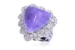 A TYPE A LAVENDER JADEITE AND DIAMOND RING