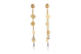 A PAIR OF GOLD AND DIAMOND DANGLING EARRINGS