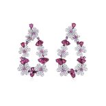 A PAIR OF RUBY, PINK SAPPHIRE AND DIAMOND DROP EARRINGS