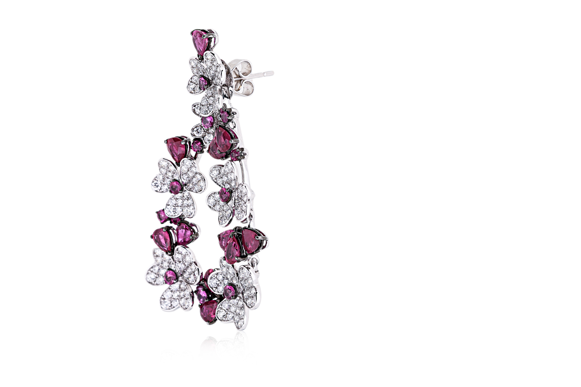 A PAIR OF RUBY, PINK SAPPHIRE AND DIAMOND DROP EARRINGS - Image 2 of 4