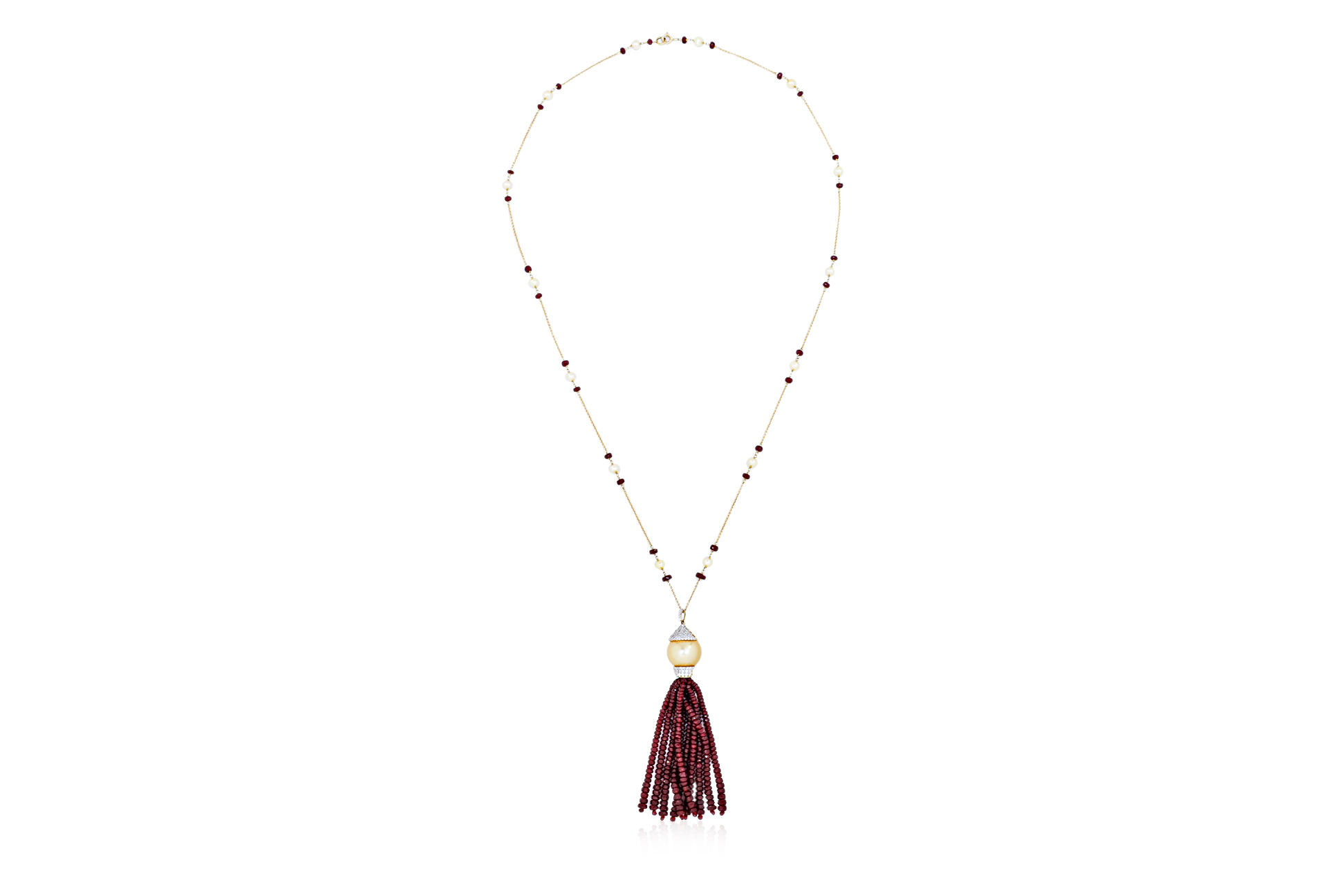A CULTURED PEARL, DIAMOND AND RUBY 'TASSEL' PENDANT NECKLACE - Image 2 of 4