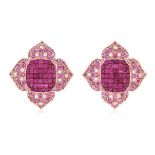 A PAIR OF MYSTERY SET PINK SAPPHIRE AND DIAMOND EARRINGS