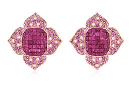A PAIR OF MYSTERY SET PINK SAPPHIRE AND DIAMOND EARRINGS