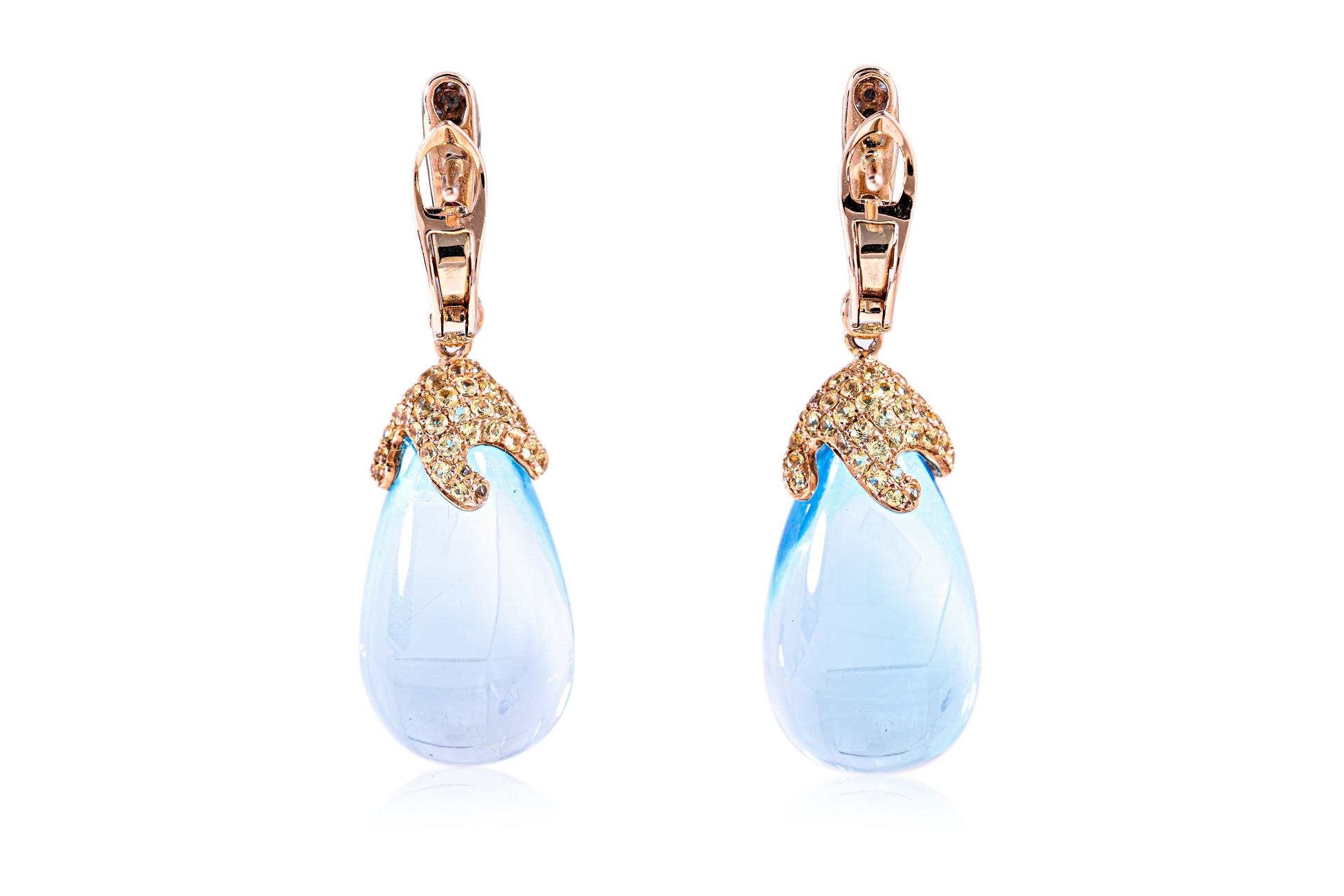 A PAIR OF BLUE TOPAZ, SAPPHIRE AND DIAMOND DROP EARRINGS - Image 2 of 4