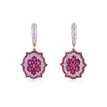 A PAIR OF RUBY AND DIAMOND DROP EARRINGS