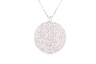 A 'MILKY' DIAMOND AND DIAMOND LARGE DISC NECKLACE