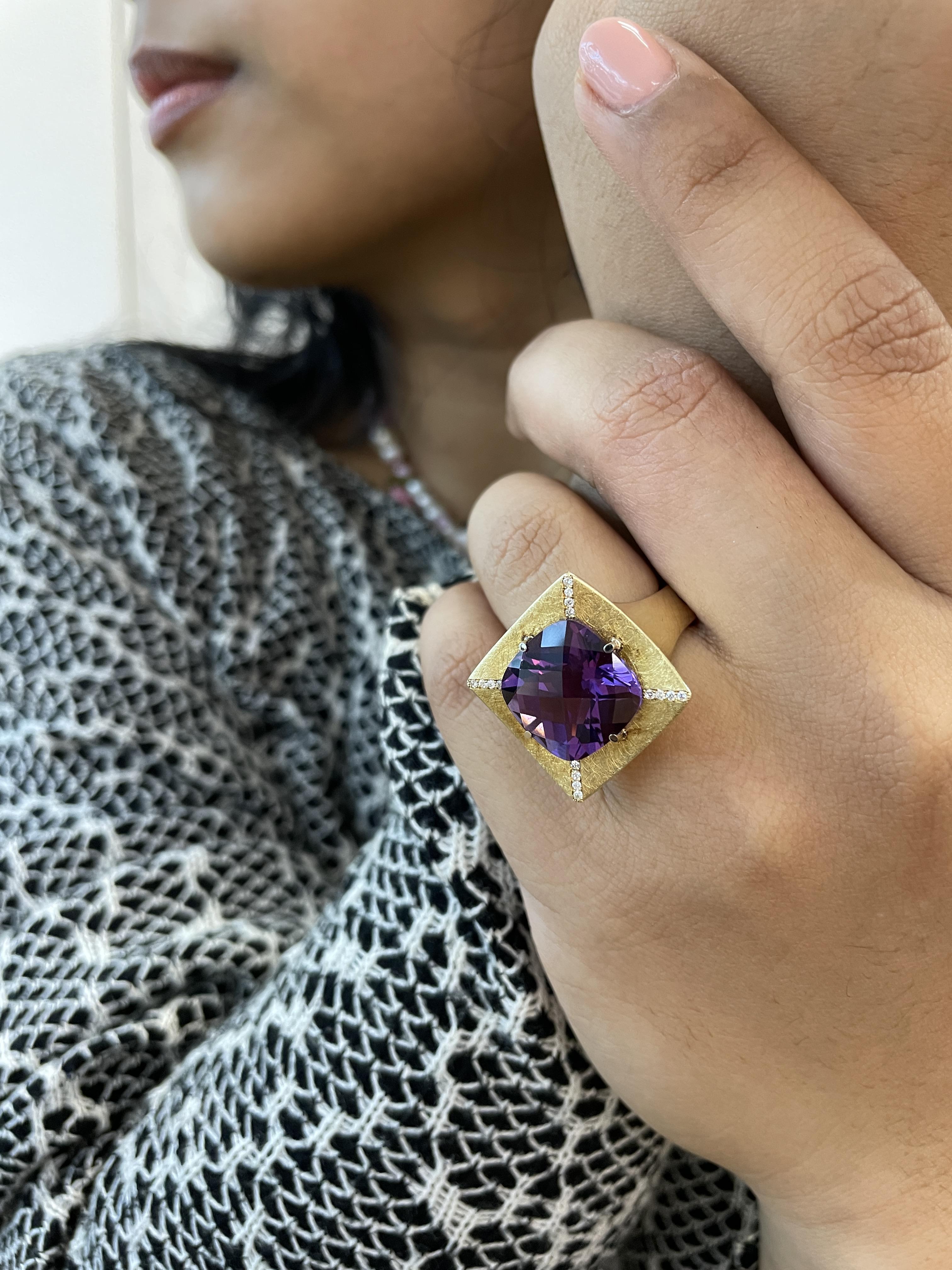 AN AMETHYST AND DIAMOND RING - Image 4 of 4