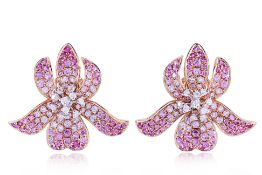 A PAIR OF PINK SAPPHIRE AND DIAMOND 'ORCHID' CLIP EARRINGS