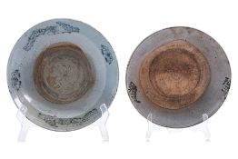 TWO CHINESE EXPORT BLUE AND WHITE CERAMIC DISHES