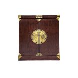 AN ORIENTAL BRASS MOUNTED FOLDOUT BAR CABINET