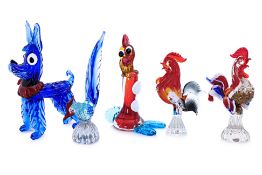 A GROUP OF ART GLASS ANIMALS INCLUDING MURANO